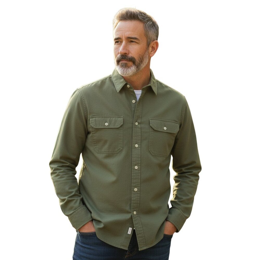Boulder Creek Utility Shirt Mens XL Tall Green Cotton Button Up Workwear Rugged